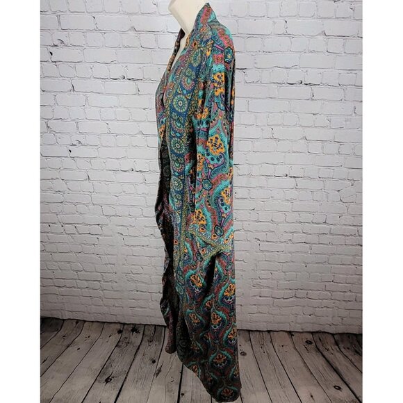 NWT LARA Ethnics Multicolor Floral Saska Oyster Blue Long Kimono Robe Size TU - Picture 13 of 14